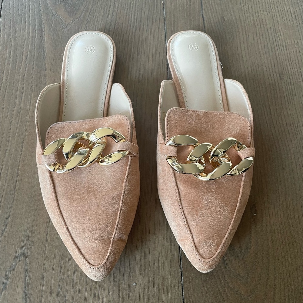 Juliet Holy Womens Mules Flats Pointed Toe Backless Metal Chain Slides, 6.5 - Picture 4 of 8